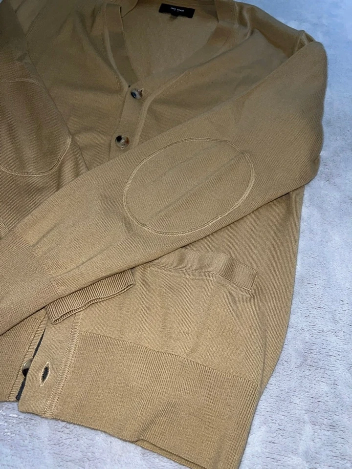 Men's JACK SPADE Tan Cardigan Sweater M with Elbow Patches - Image 2 of 4