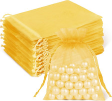 50 Pcs Organza Bags 3x4, Gold Small Mesh Gift Bags Drawstring Bulk Use for Jew