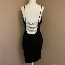 WINDSOR Black Mini Cocktail Dress Rhinestore Back Dance Prom Junior Large