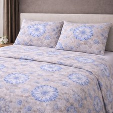WELCHOME - COMPLETO LENZUOLA FLOREALE FIORE AZZURRO - 100% COTONE MADE IN ITALY