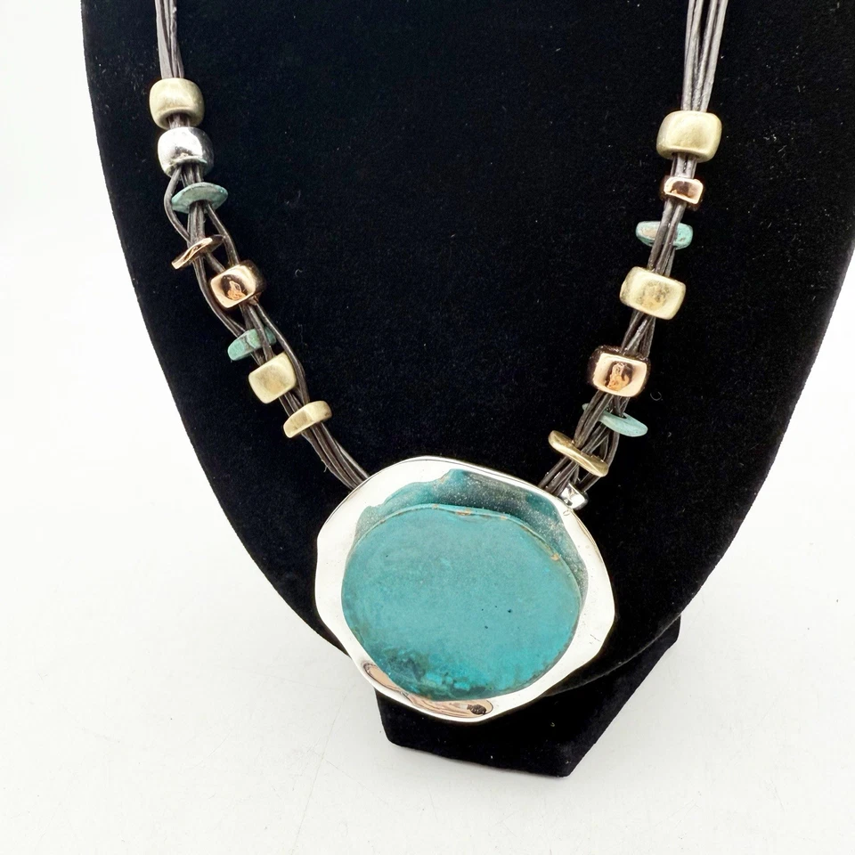 RLM Robert Lee Morris Tri Tono Cuero Negro Escultural Colgante Collar SOHO Foto 2 de 4