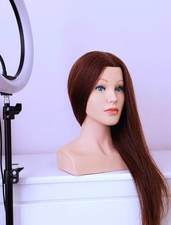 Mannequin Head with Human Hair Brown ,100% Real Hair Blue eyes 