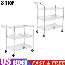 Commercial Grade Utility Cart 3 Tier Wire Rolling Cart with Handle  Wheels New