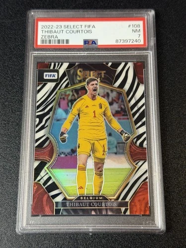 2022-23 Panini Select FIFA Thibaut Courtois Zebra Mezzanine #/25 Belgium PSA 7