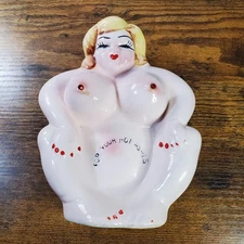 Vintage Novelty Ashtray Risque Rubenesque Lady Kitchy 1950s Japan Read Desc