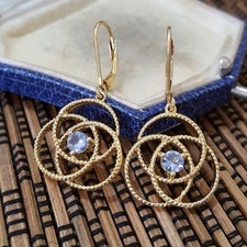 925 Sterling Silver Earrings, Genuine Tanzanite Gemstones Dangle, Gold Plated 