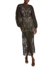 Farm Rio Nature Black Guipure Midi Dress Women's