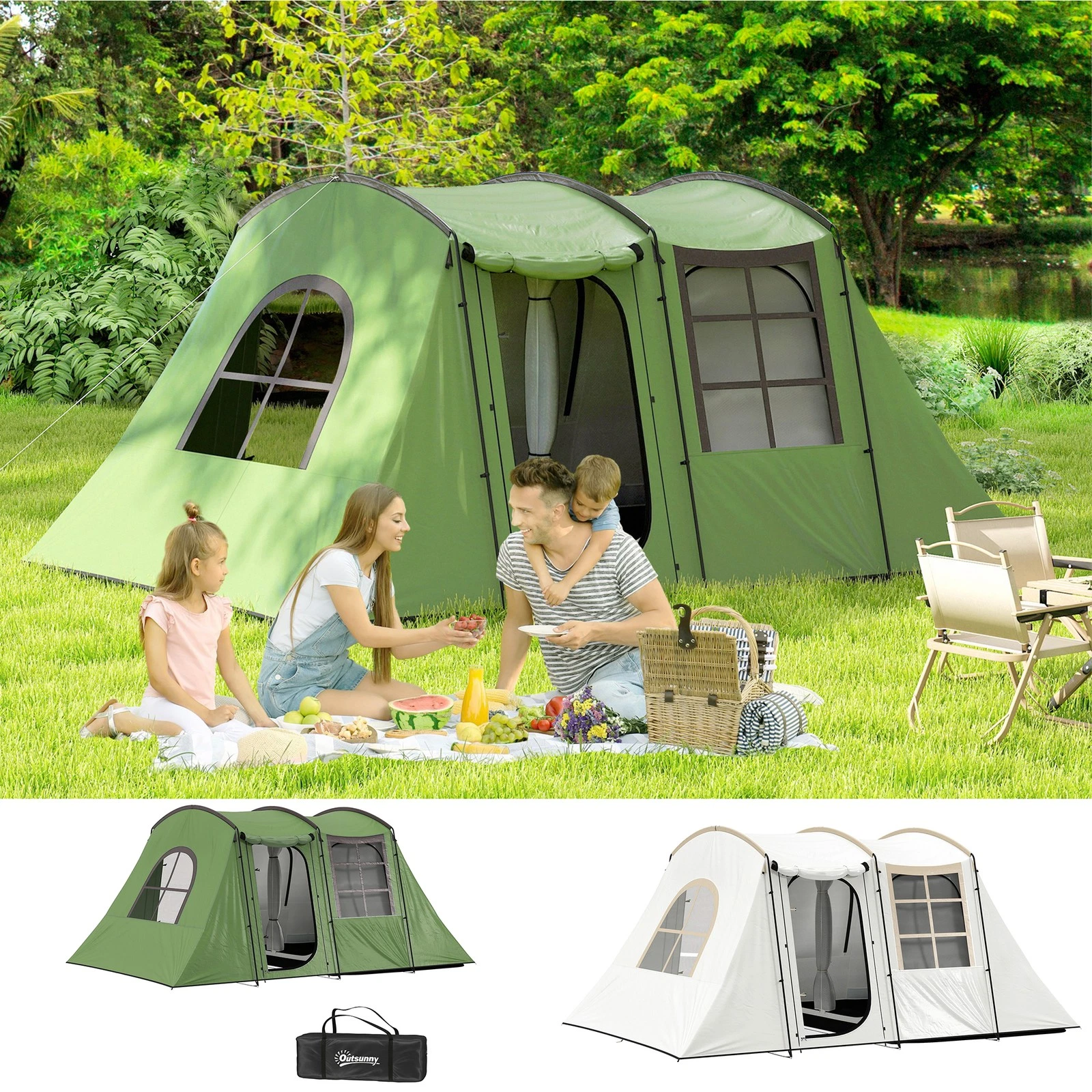 3-4 Man Tunnel Tent with Sewn in Groundsheet, 3000mm Waterproof