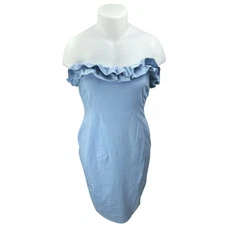 ASOS Women's Blue Ruffle Sleeveless Strapless Mini Sheath Tube Tank Dress Sz 14