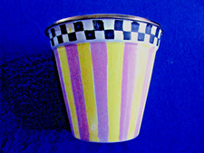 MacKenzie-Childs COURTLY CHECK 4" enamel PLANT/HERB POT w/ pink  yellow stripes