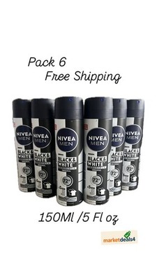 Nivea Men Antiperspirant Spray Deodorants Black & White Invisible Orig.(6 Pack)