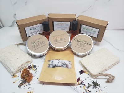 Handmade Herbal Self-Care Gift Set Natural Hand & Foot Cream Artisan Soap Loofah