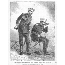 RUSSO-TURKISH WAR Czar Watching the Battle of Plevna in 1877 Antique Print 1881