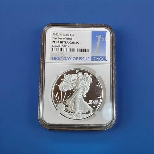 2022 W Proof American Eagle Silver Dollar NGC PF 69 Ultra Cameo FIRST DAY ISSUED