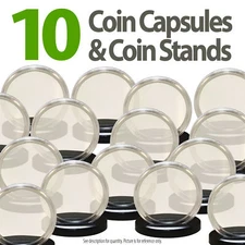 10 Capsules & 10 Stands for Poker CASINO CHIPS Direct Fit Airtight 40.6mm Holder