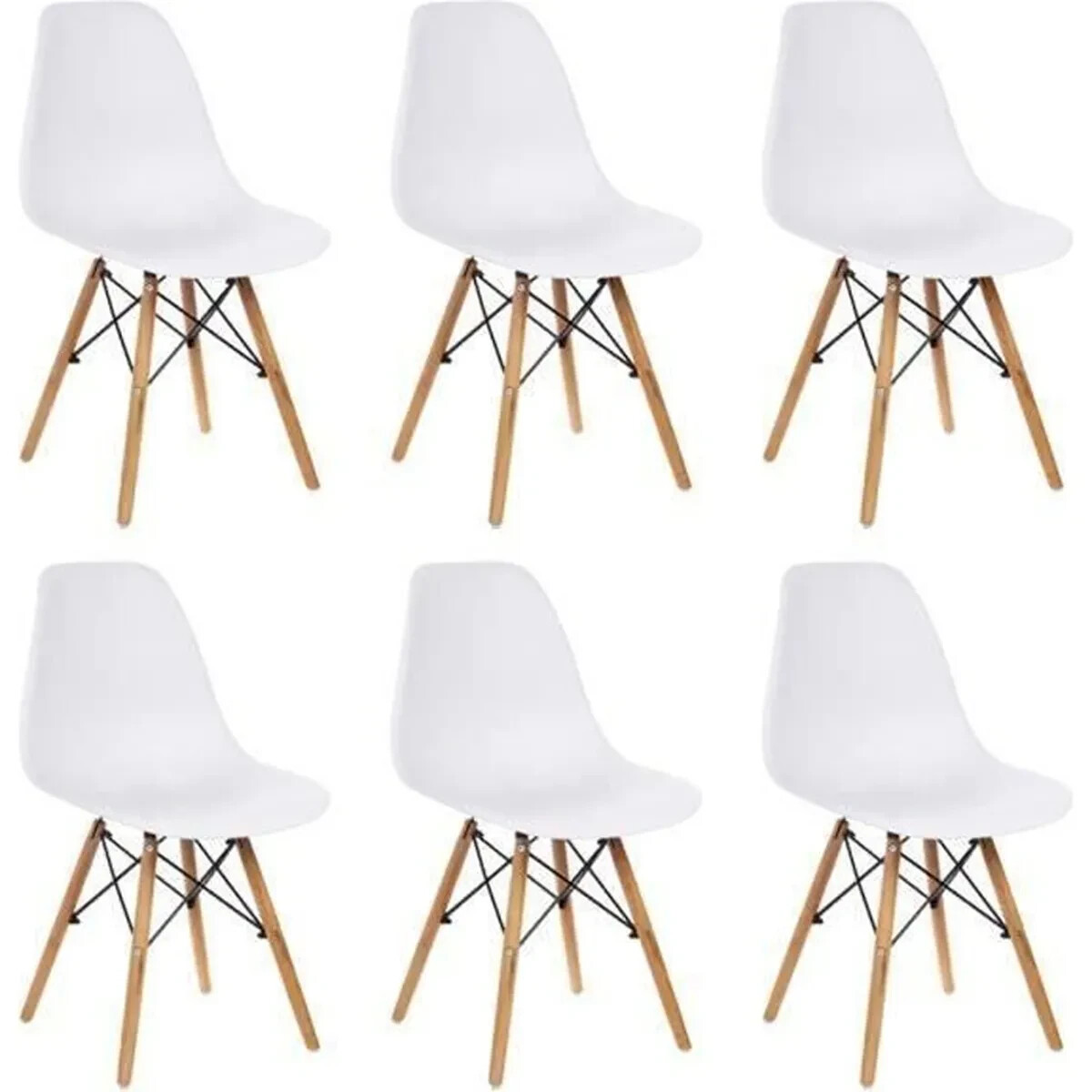 Chaises scandinaves blanches lot de 6 avec pieds en bois naturel pour salle à manger