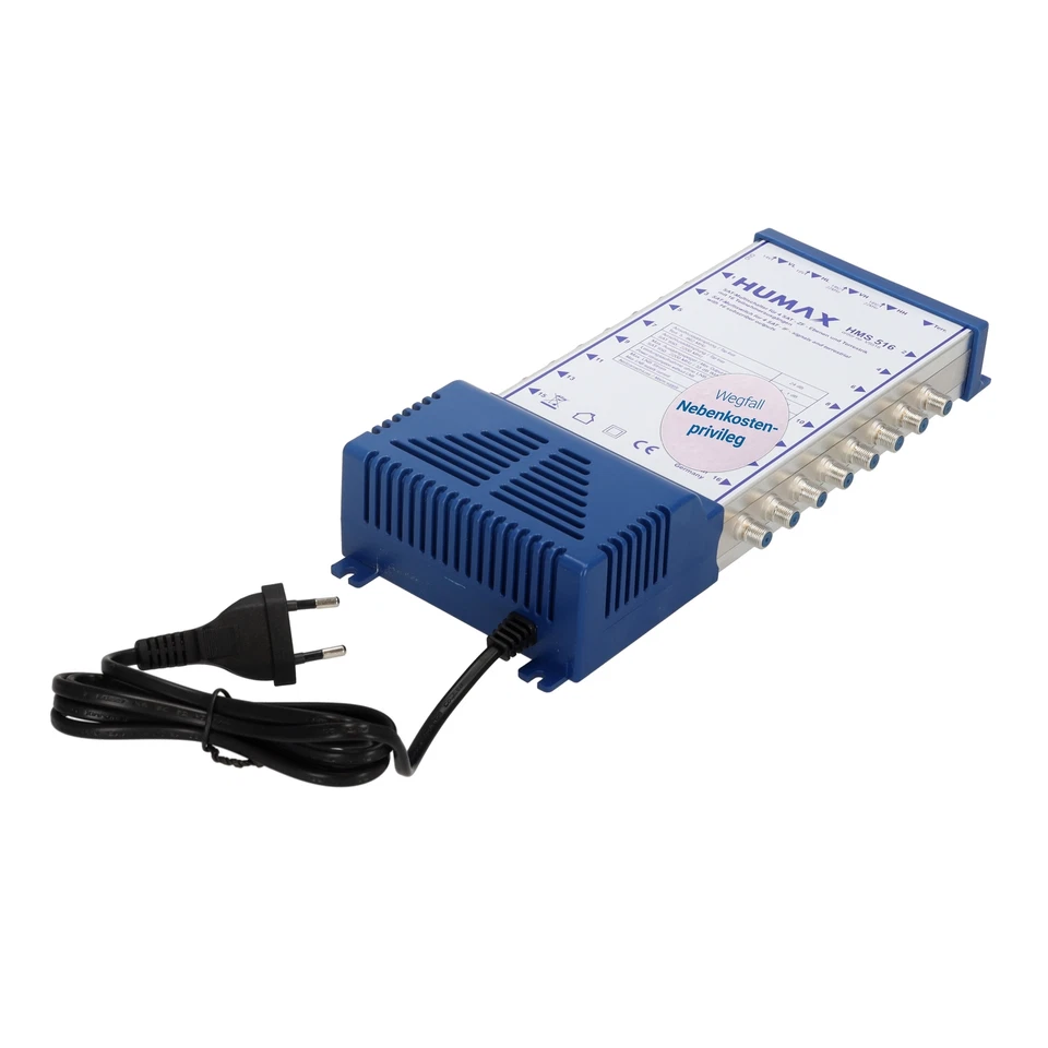 Interruptor múltiple Humax, 16 abonados/TV, 5 entradas de las cuales 1x terrestre, azul