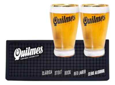 2 glasses quilmes Beer gold trim Ritzenhoff 33 cl + barmat