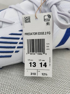 Adidas Predator Edge.2 FG White Blue Soccer Cleats GW2269 Men 13 Women 14 New Adidas Predator Edge.2 FG Cleats Men Size 13 White Blue  main image 3
