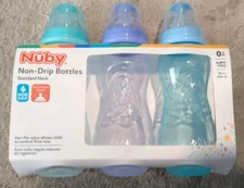 Nûby Non Drip 10 oz Standard Neck Bottles  3 count  BPA Free. BRAND NEW