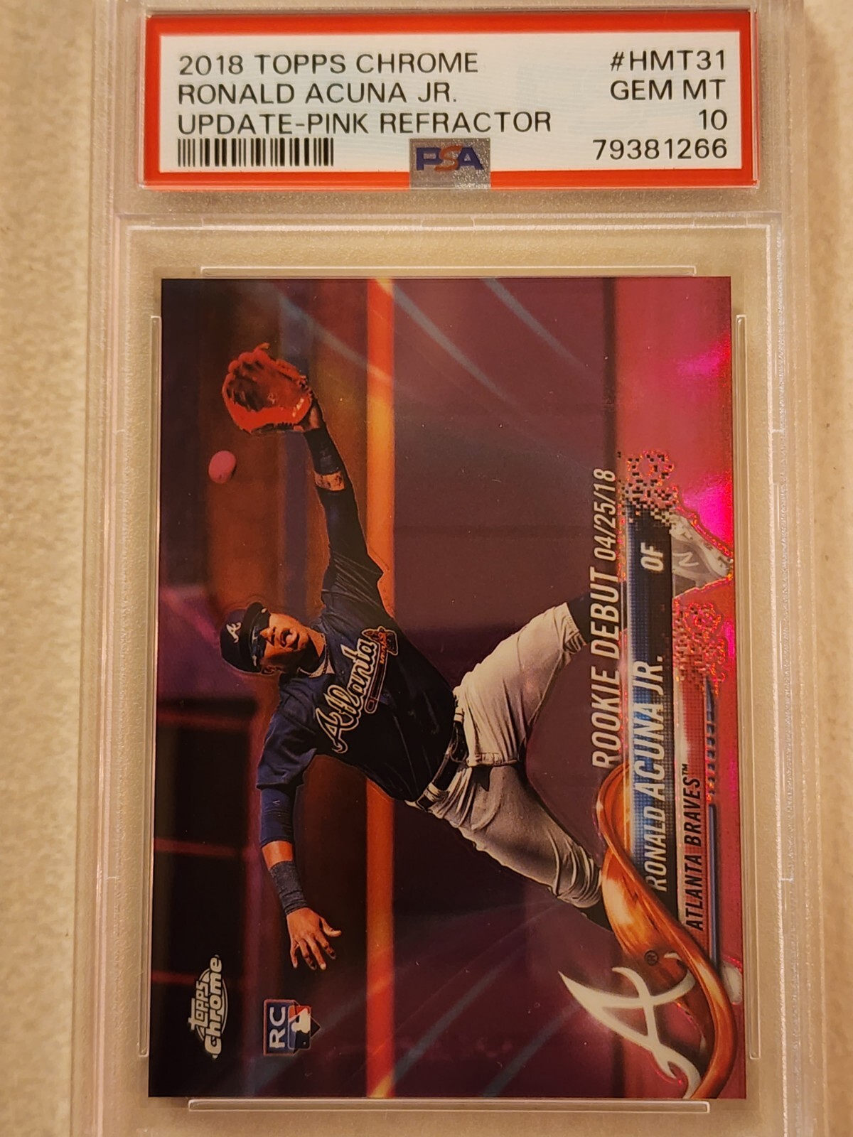 2018 Topps Chrome Update Ronald Acuna Jr. RC Rookie Pink Debut #HMT31 PSA 10