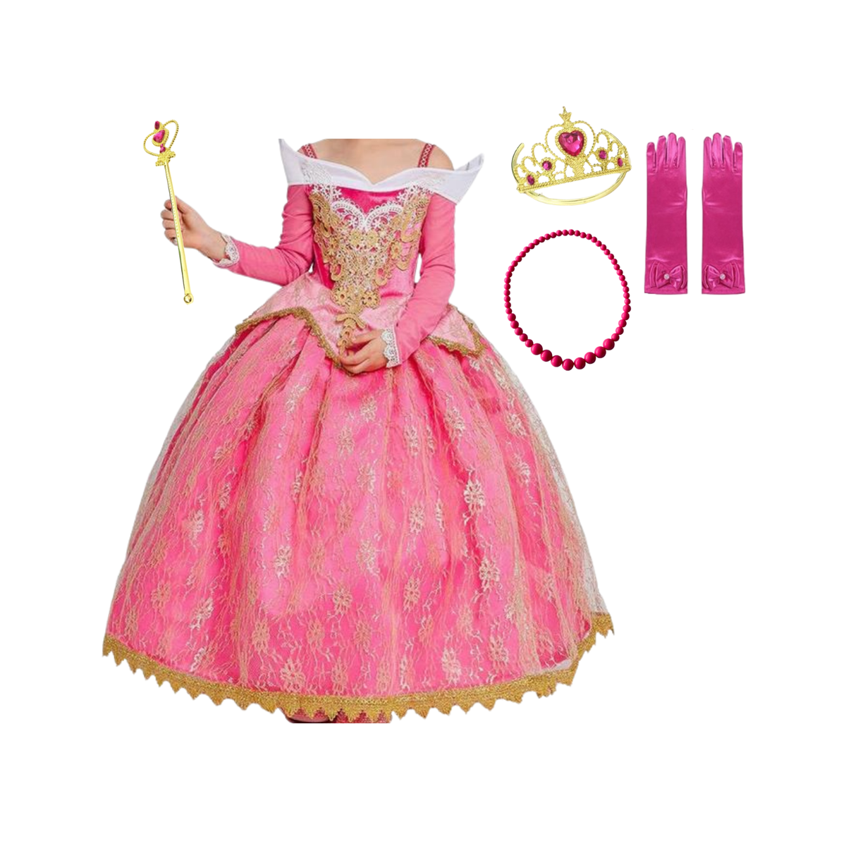 Disney-Inspired Sleeping Beauty Princess Aurora Deluxe Dress with  Accessories