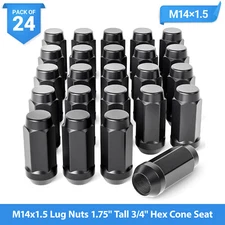24 Black M14x1.5 Lug Nuts 1.78" Bulge Acorn For Chevy GMC Silverado Sierra 1500