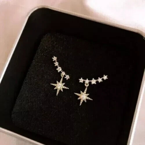 2Ct Round Cut Lab-Created Diamond Drop Dangle Earrings 14K Yellow Gold Plated - Picture 4 of 7