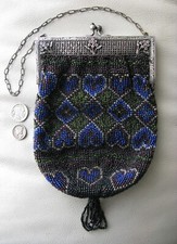 Antique Art Nouveau Silver Floral Filigree Frame Jewel Clasp Heart Bead Purse