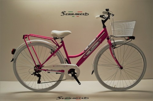 Bici trekking City bike 28 acciaio donna 6v shimano bianca e fucsia  personalizza | eBay