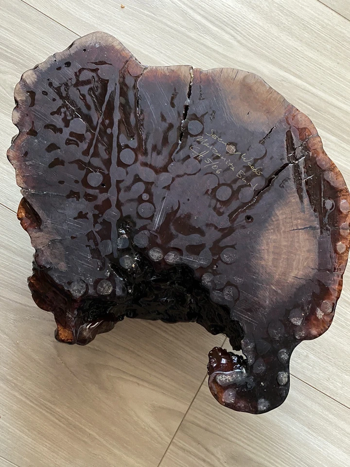 Vintage MANZANITA BURL WOOD CANDLE HOLDER/CENTERPIECE SERENITY WOODS 2006 SIGNED - Image 4 of 4