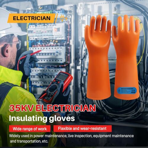 Rubber Electrical Insulated Gloves, Resistant 35kV High Voltage Electrical - Picture 2 of 7