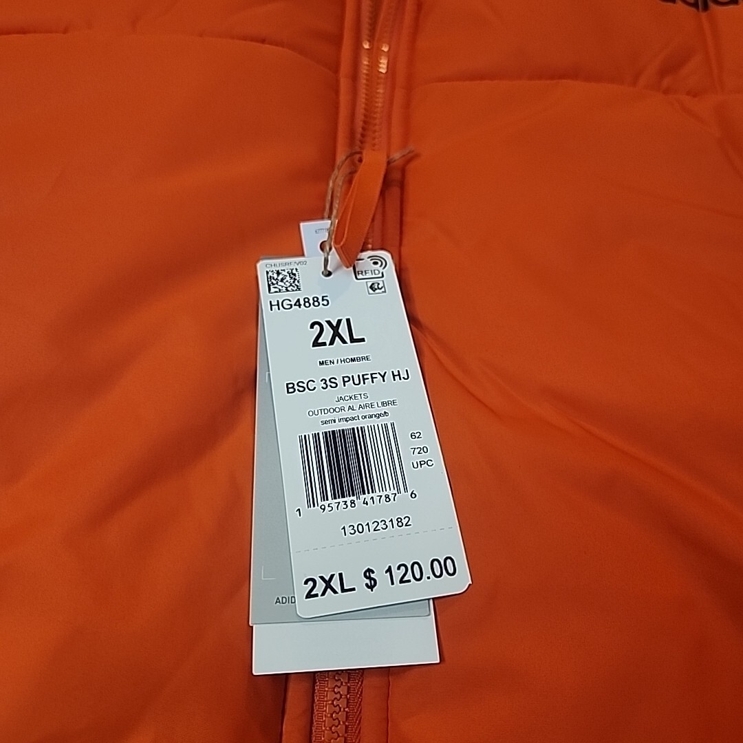 Adidas 3-Stripes BSC 3S Puffy Hooded Jacket Orange Sizes XL Adidas 3-Stripes BSC 3S Puffy Hooded Jacket Orange Sizes XL