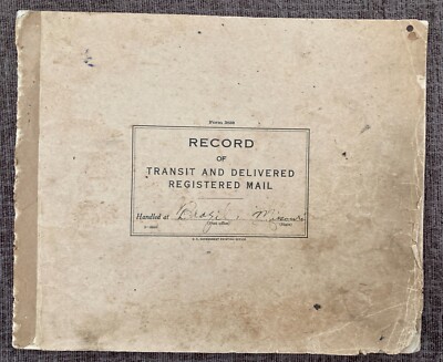 Antique 1938 to 1955 Post Office Registered Letter Record Book - Brazil Missouri