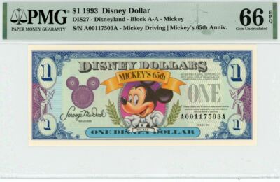 1993 $1 Disney Dollar Mickey 65th Anniv. PMG 66 EPQ (DIS27) | eBay