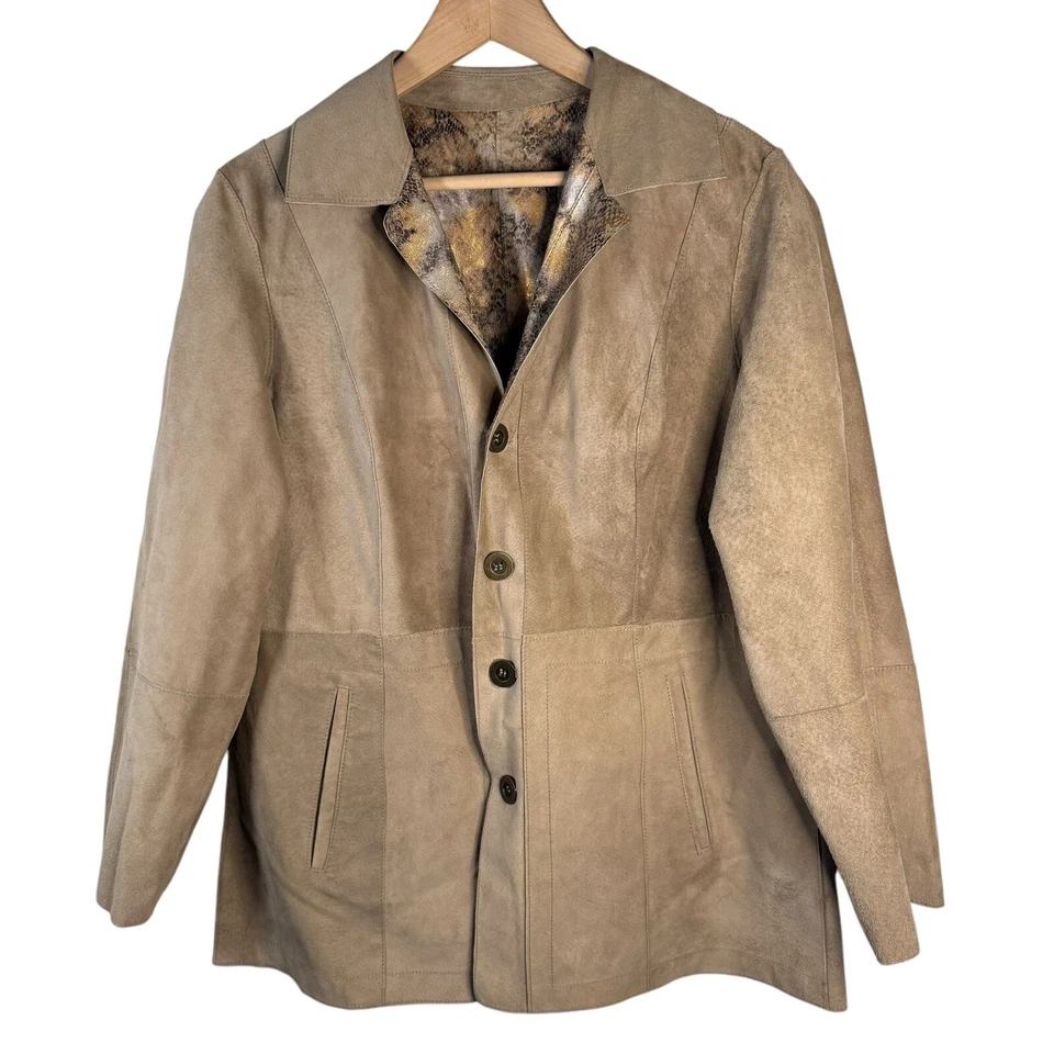 Chaqueta de cuero de gamuza reversible con estampado de serpiente dorada metálica Chicos talla 1 mediana Foto 3 de 4