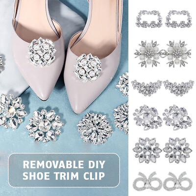 #ad 2Pcs Wedding Shoe Charm Bride High Heel Decorations Rhinestone Buckle Shoe Clip $16.83