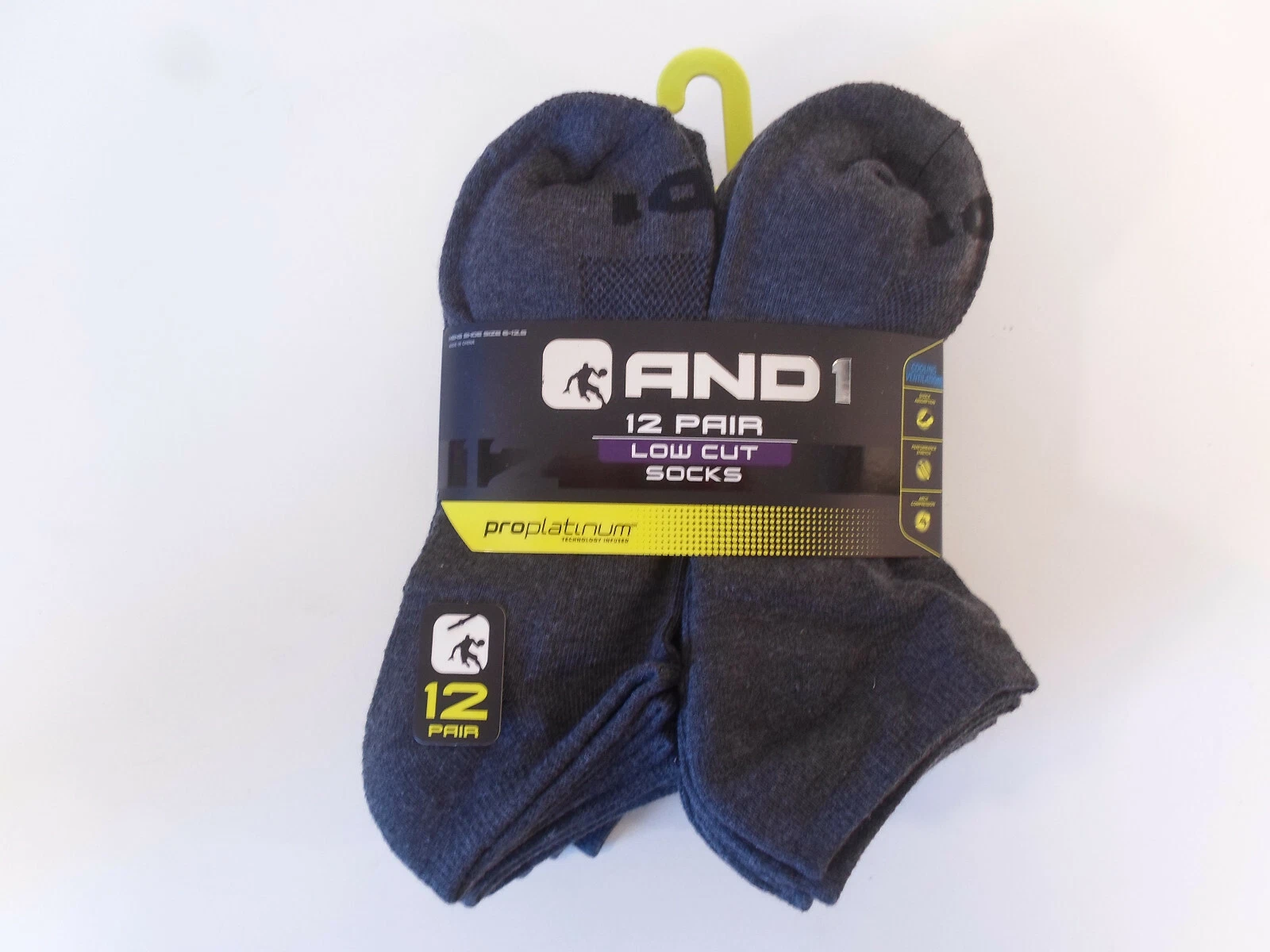 AND1 Grey 12 Pair ProPlatinum Low Cut Ankle Socks Arch Compression Gray