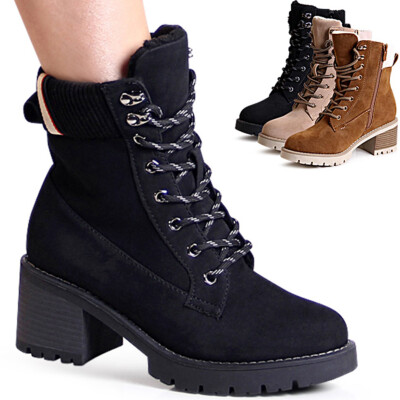 Damenschuhe Winter Stiefeletten Velours Boots Schnür Stiefel Plateau Booties