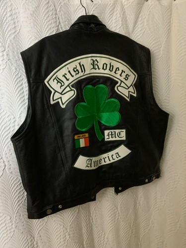 Gilet motociclista Fitzgerald pelle nera catene trifoglio moto irlandese taglia 5XL - Foto 11 di 16
