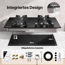 7800W 60cm Gaskochfeld 4 Flammen Glaskeramik Gasherd Einbauherd Erdgas Propangas
