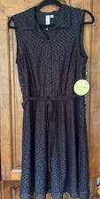 emma & Michelle 14W black lace overlay collared shirt style dress NWT Belted