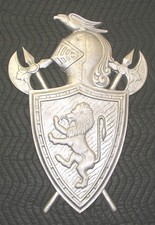 Bouclier écusson blason plaque héraltique lion de combat britannique, fonte d'aluminium