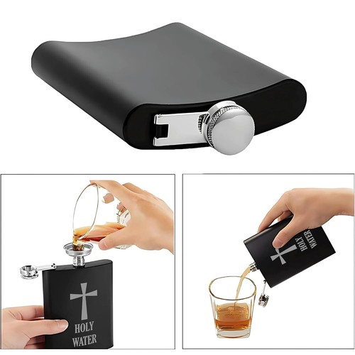 Holy Water 8 Oz Black Hip Flask For Men Stainless Steel Christmas Flasks Gift - Picture 3 of 7