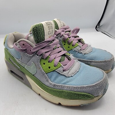 Nike Air Max 90 SE1 GS Womens Size 6 Worn Blue Copa Wolf Grey Shoes DQ4016-400