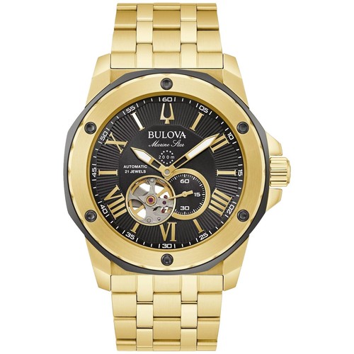 bulova marine star 98b177 watch men's black blue hood condition | eBay