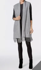 Cejon Milanese Gray Open Front Vest with Fringe Hem Sz L/XL