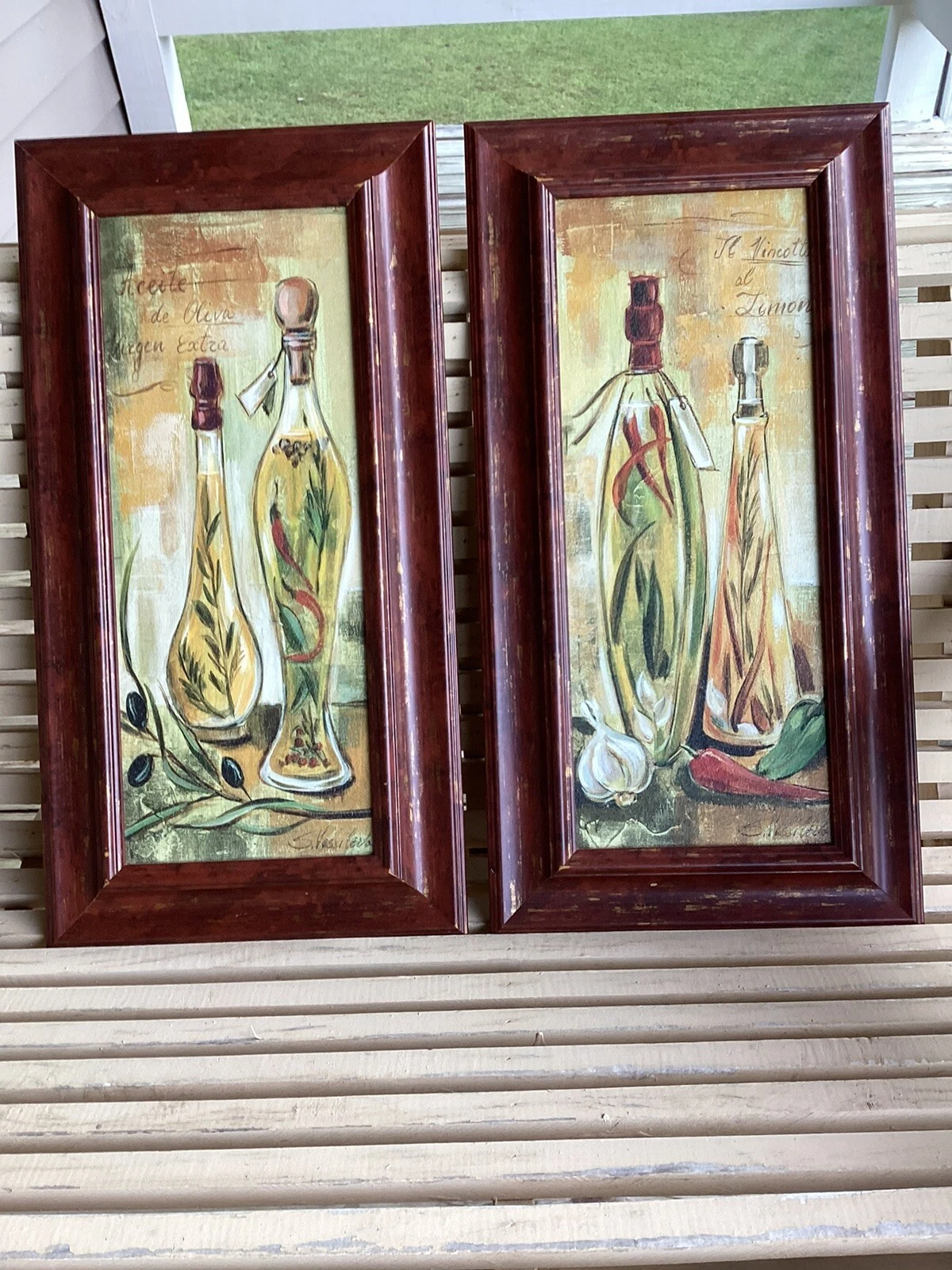 S Vassileva Olive Oil Bottle & Cruet Pair Of Framed Art 25x13