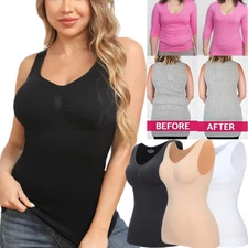 Women With Built in Bra Slimmer Body Shaper Tummy Control Tank Top Cami T-Shirts