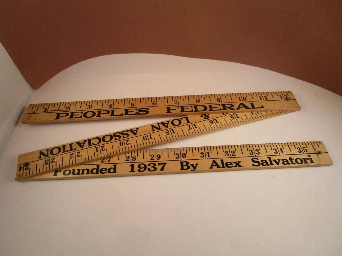 old folding wood measure, yardstick ruler w/ vintage advertising